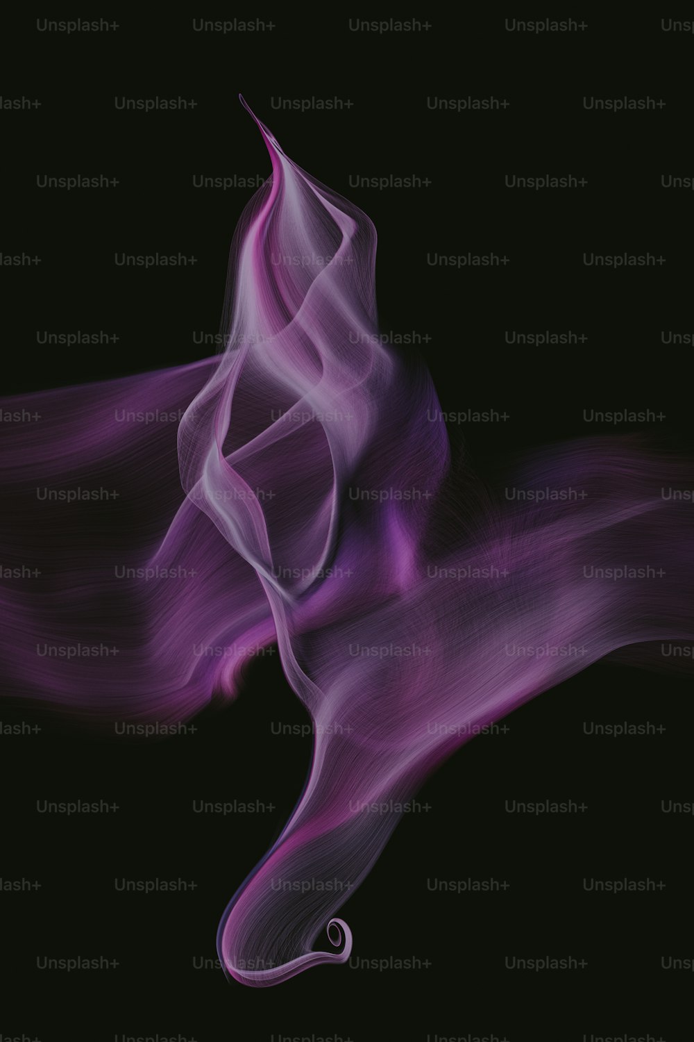 Une fumée violette tourbillonne sur un fond noir