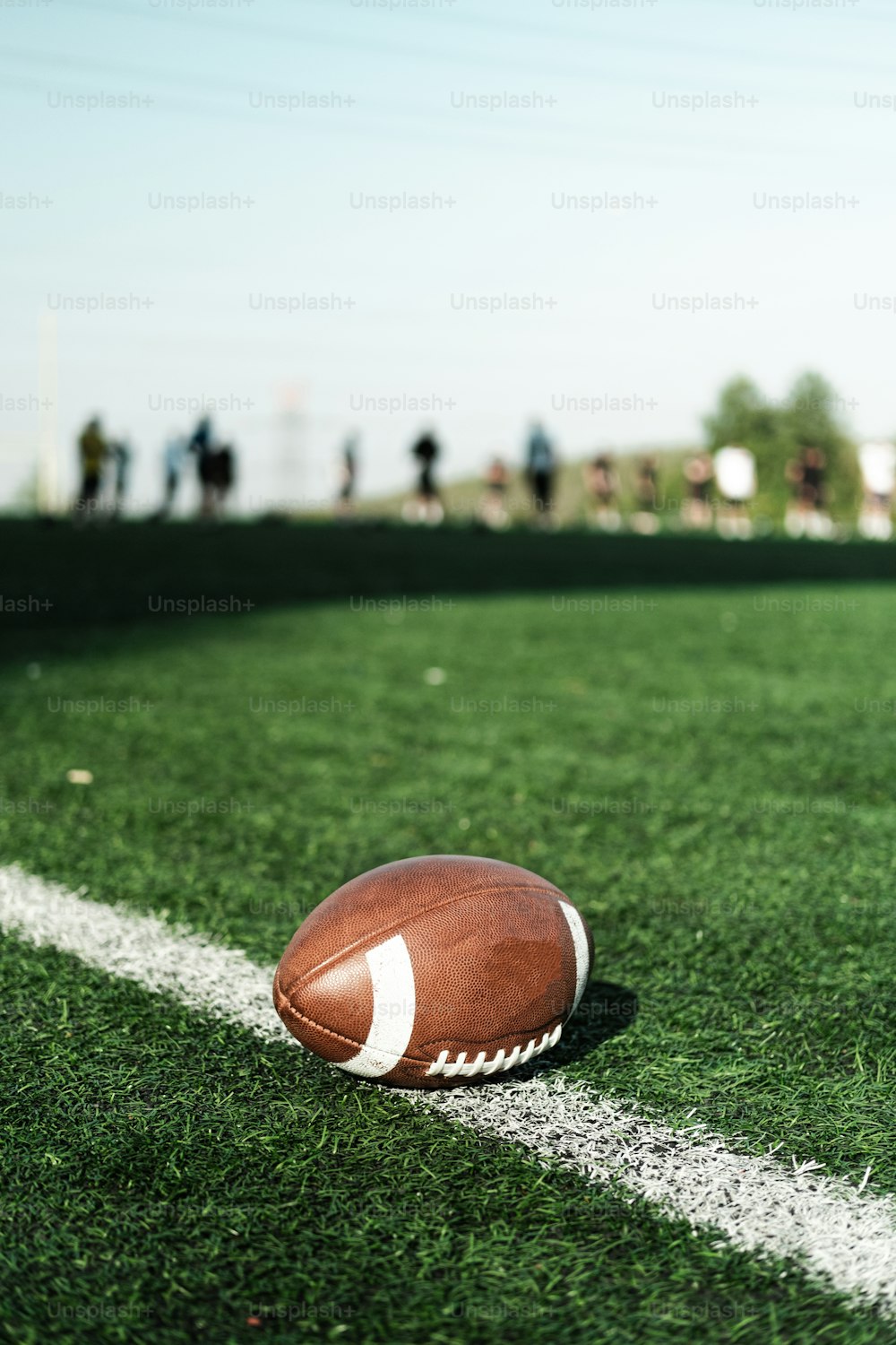 a football sitting on top of a lush green field