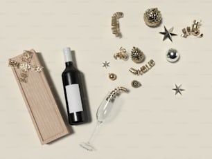 une bouteille de vin à côté d’une boîte en bois