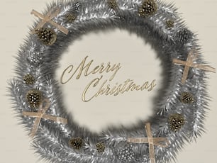 a silver christmas wreath with a cross on it