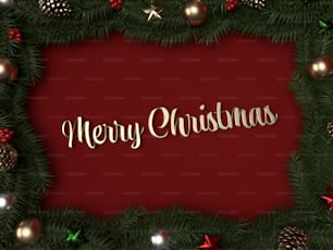 a christmas card with a red background and gold lettering