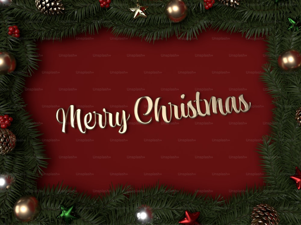 a christmas card with a red background and gold lettering