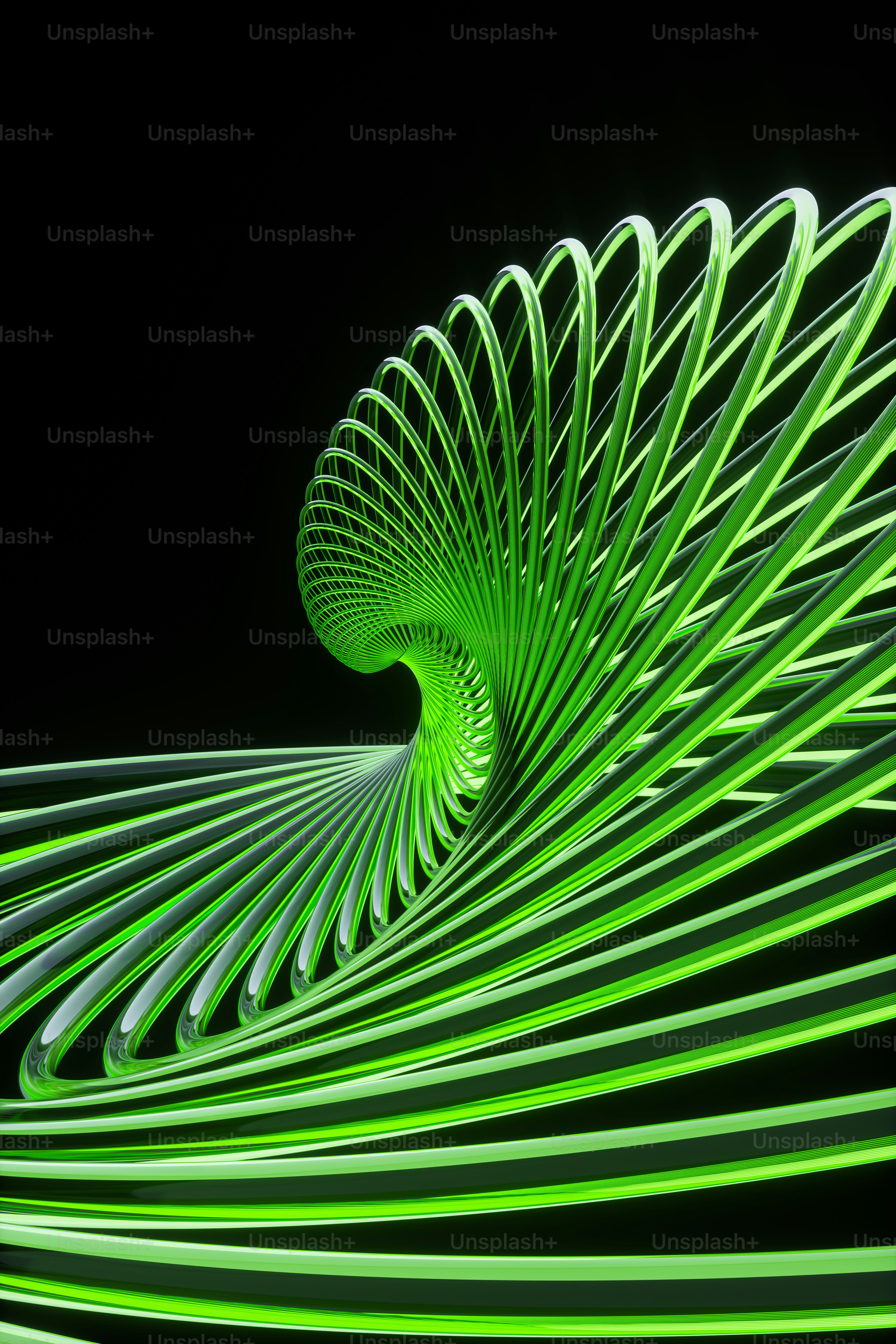 a green abstract art piece on a black background