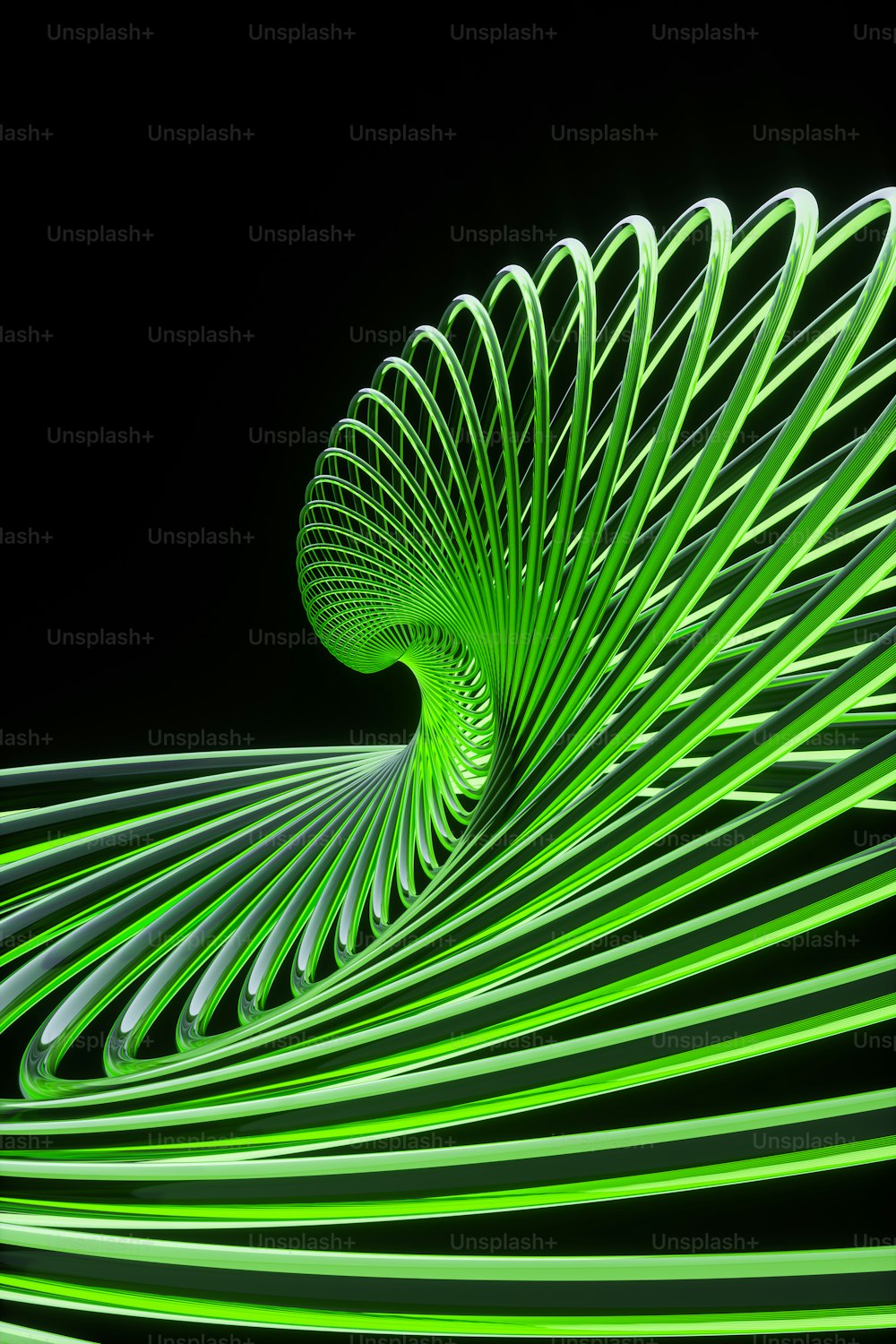 a green abstract art piece on a black background