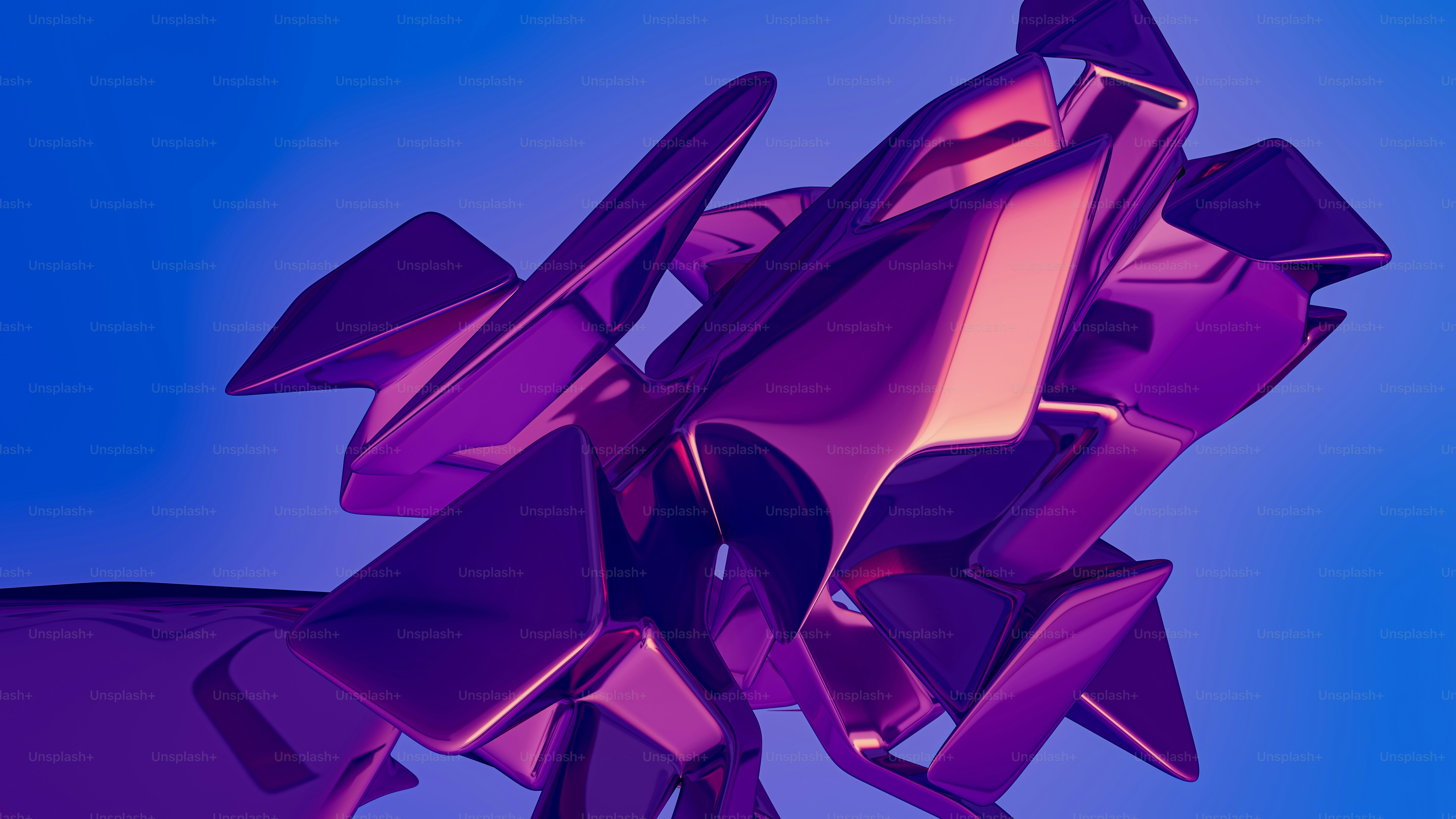 a purple sculpture is shown against a blue sky