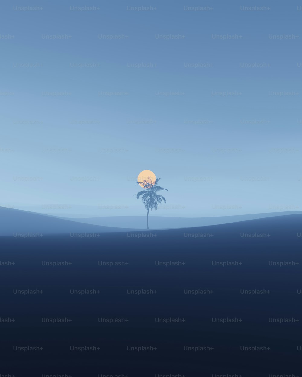 a lone palm tree in the middle of the ocean