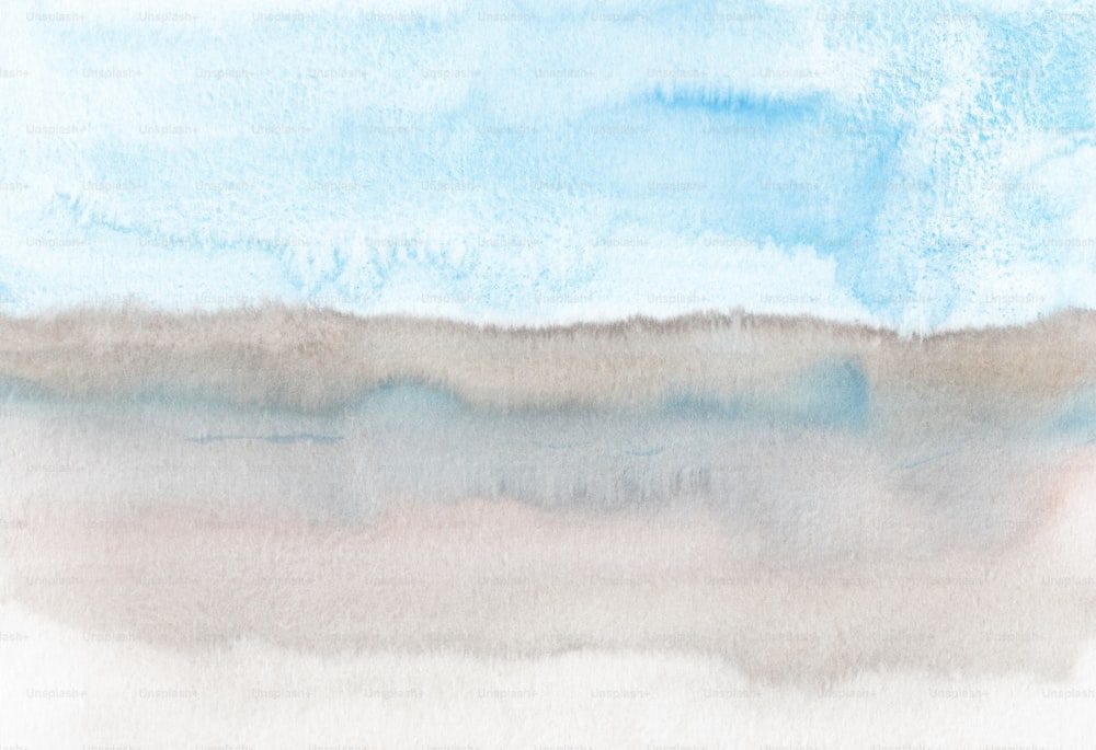 uma pintura em aquarela de uma praia e céu