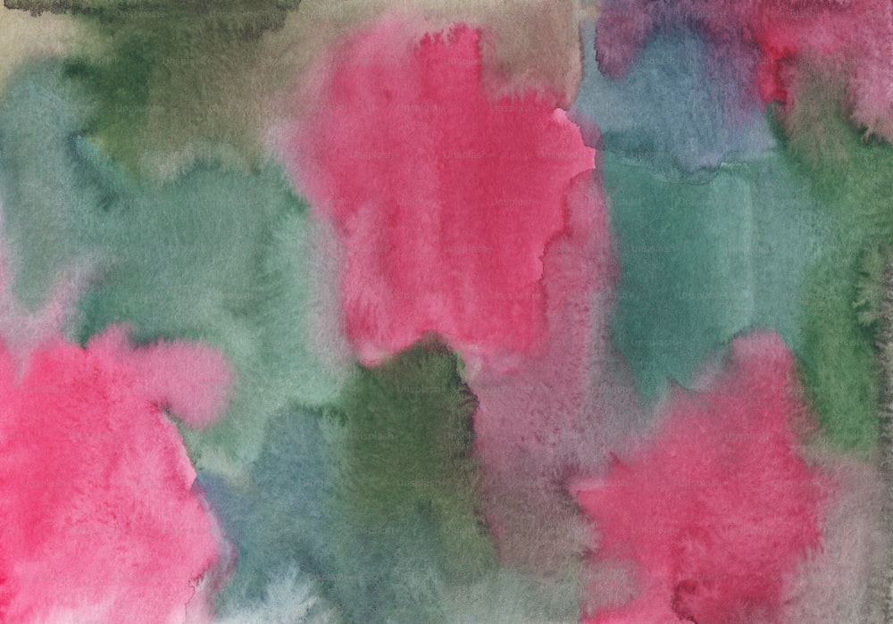 a painting of pink, green, and blue colors