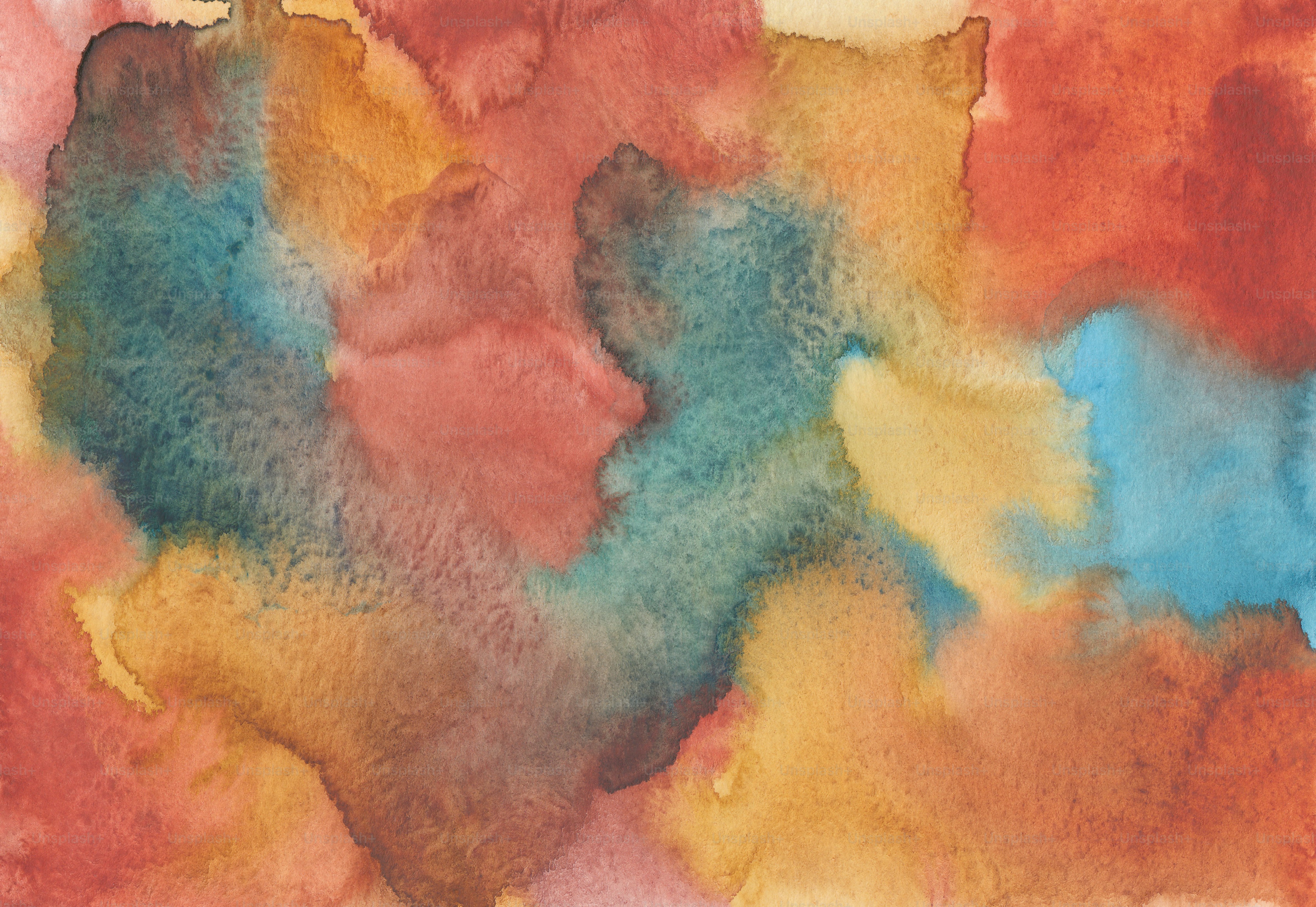 a watercolor painting of different shades of blue, orange, and yellow