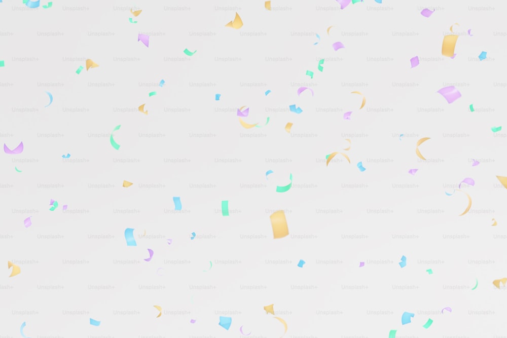 a white wall with confetti and streamers