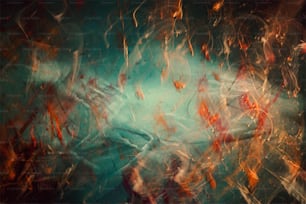Ein abstraktes Gemälde in roten, orangefarbenen und blauen Farben