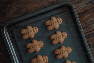 a tray of cookies shaped like teddy bears