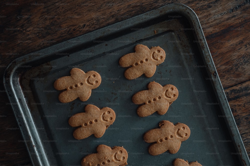ein Tablett mit Keksen in Form von Teddybären