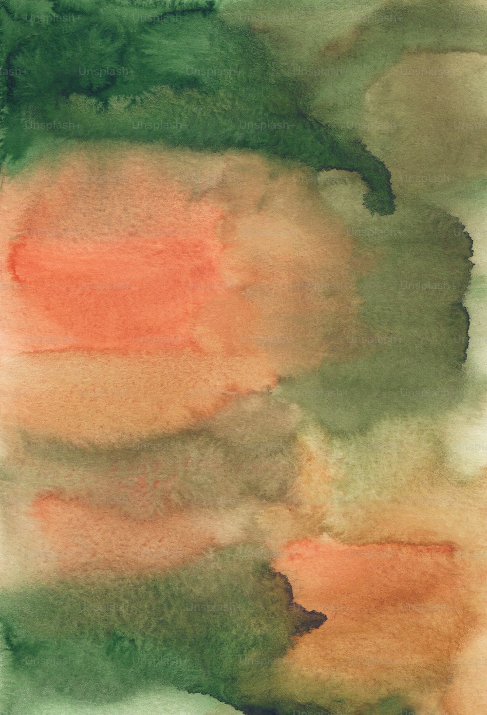 a painting of green and orange colors
