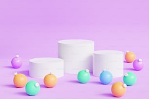 a group of different colored balls on a purple background