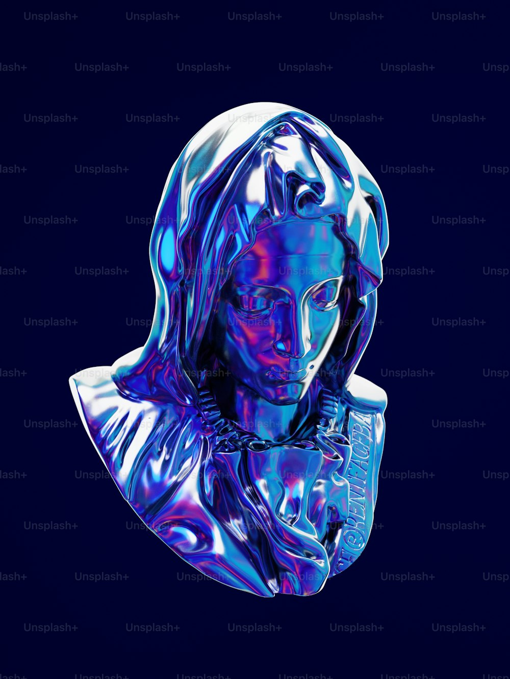 a glass sculpture of a woman wearing a hoodie