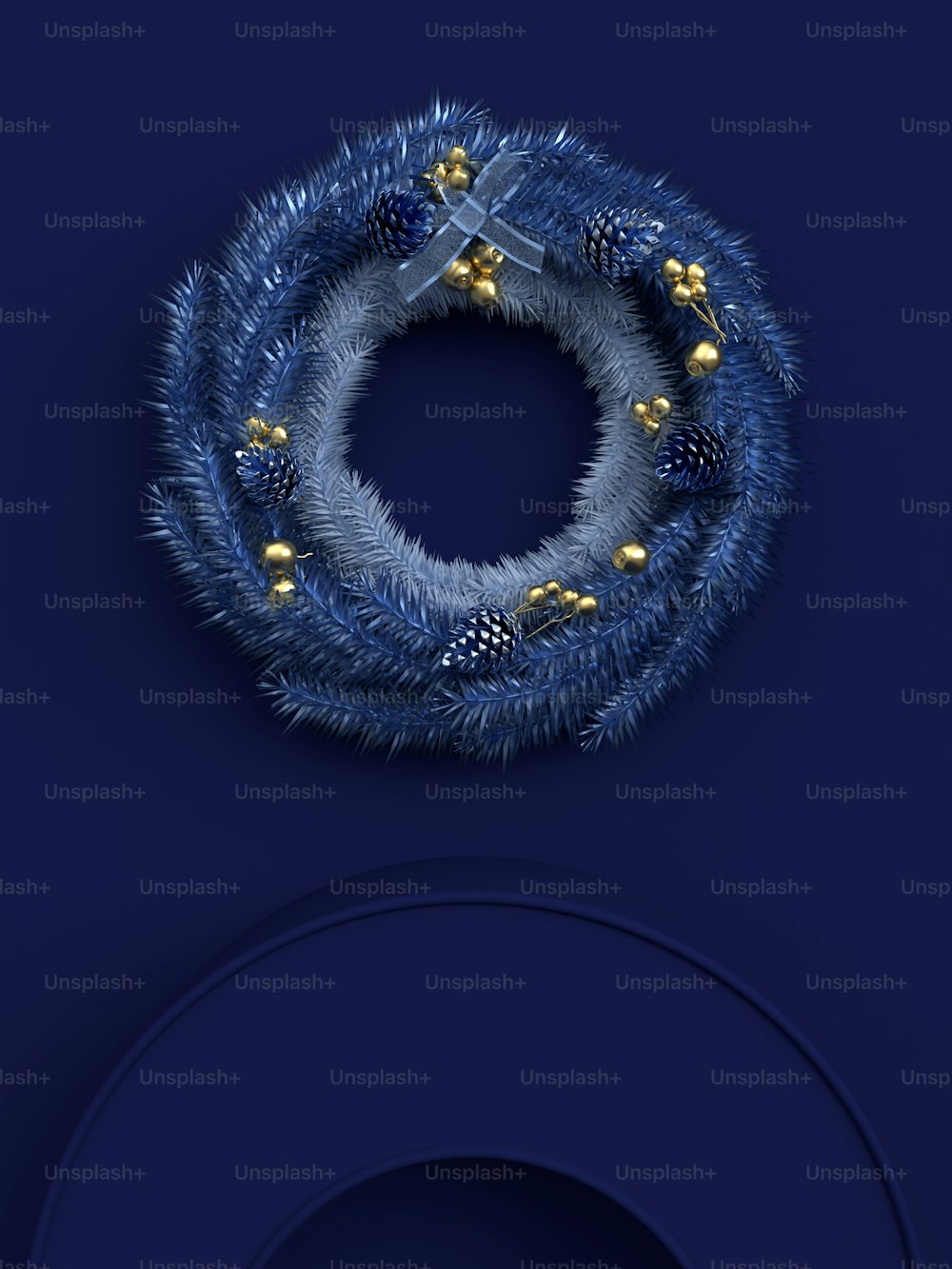a blue christmas wreath with a cross on it
