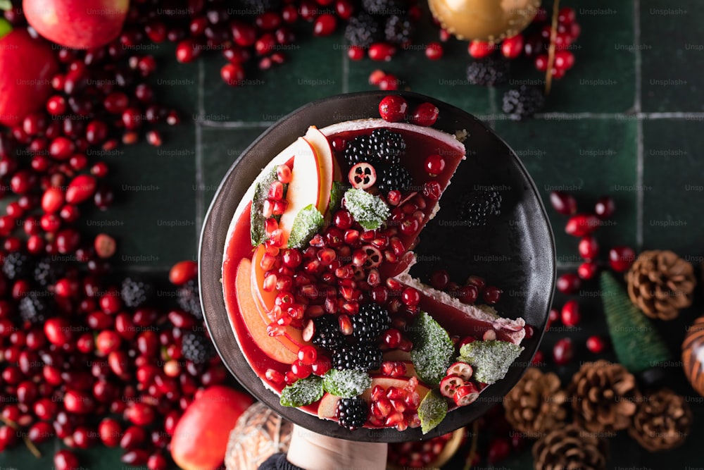 a person holding a plate of fruit and berries