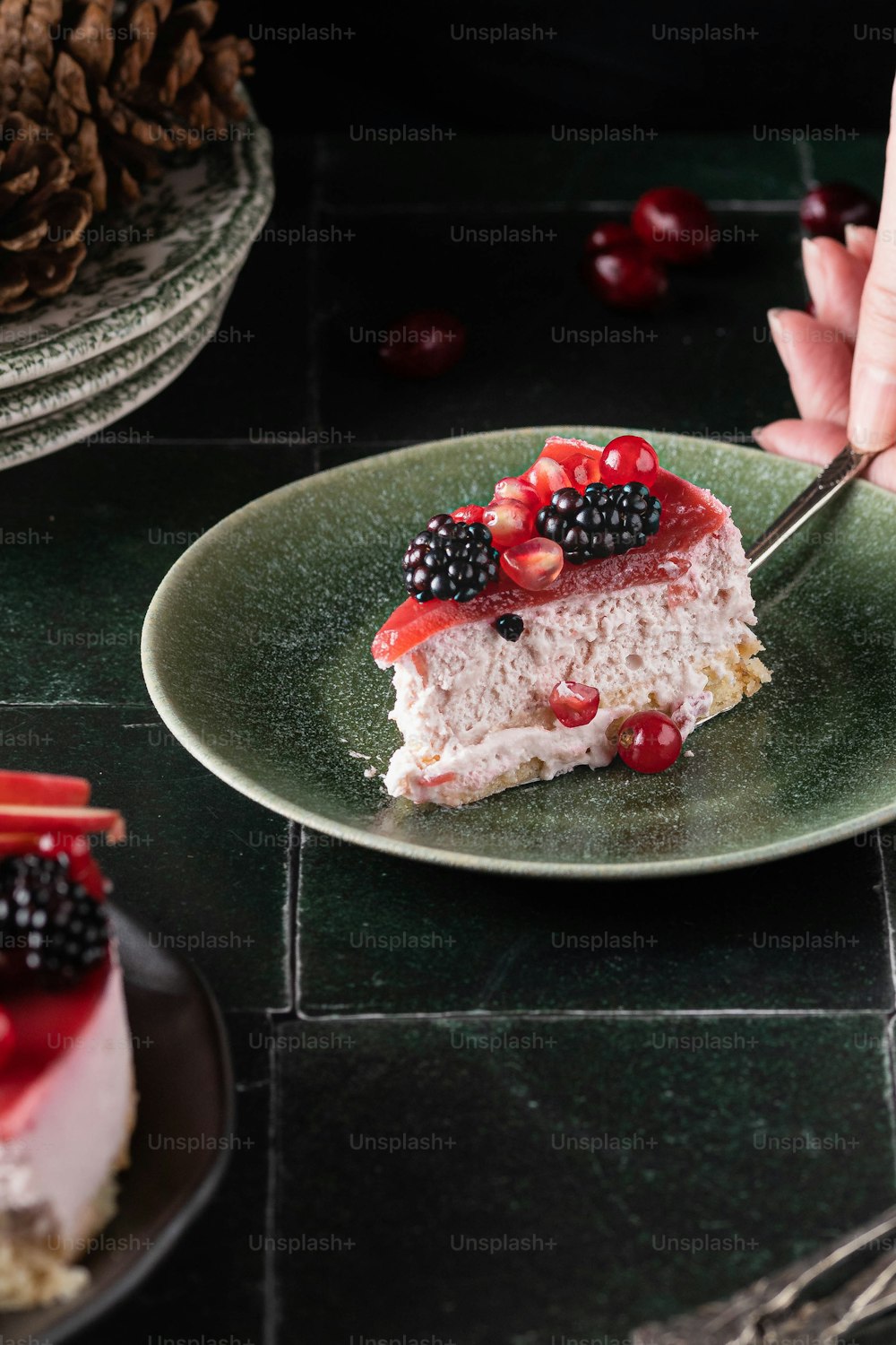 a piece of cake on a plate with a fork