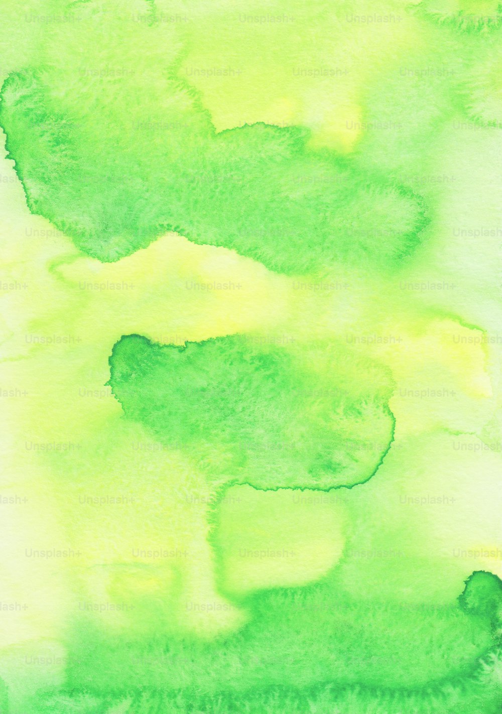 a painting of green and yellow colors on a white background
