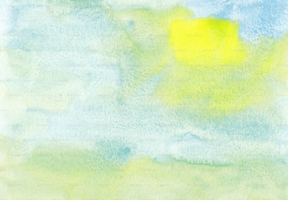 Una pintura de un cielo amarillo y azul