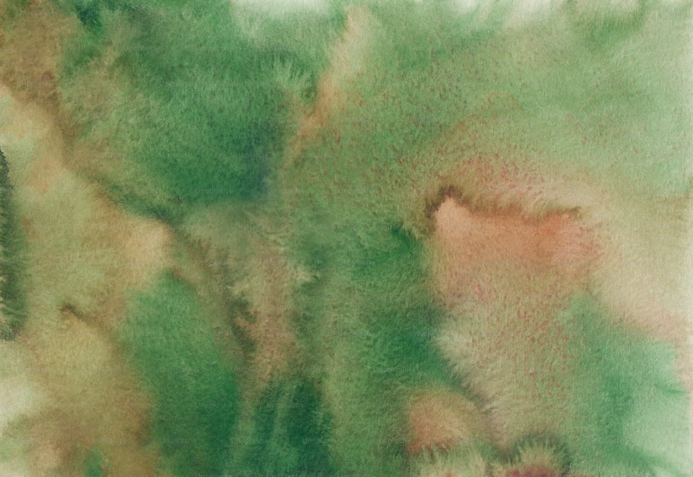 a painting of green and pink colors on a white background