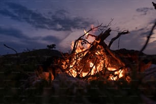 a fire burning in the middle of a field