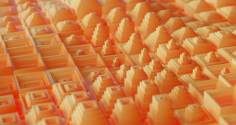 a close up of a pattern of orange cubes