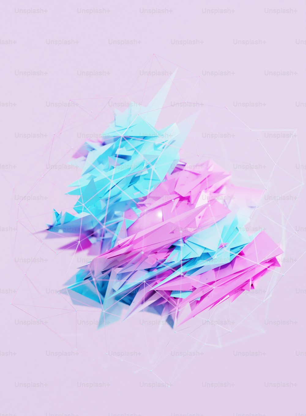a bunch of pink and blue origami pieces