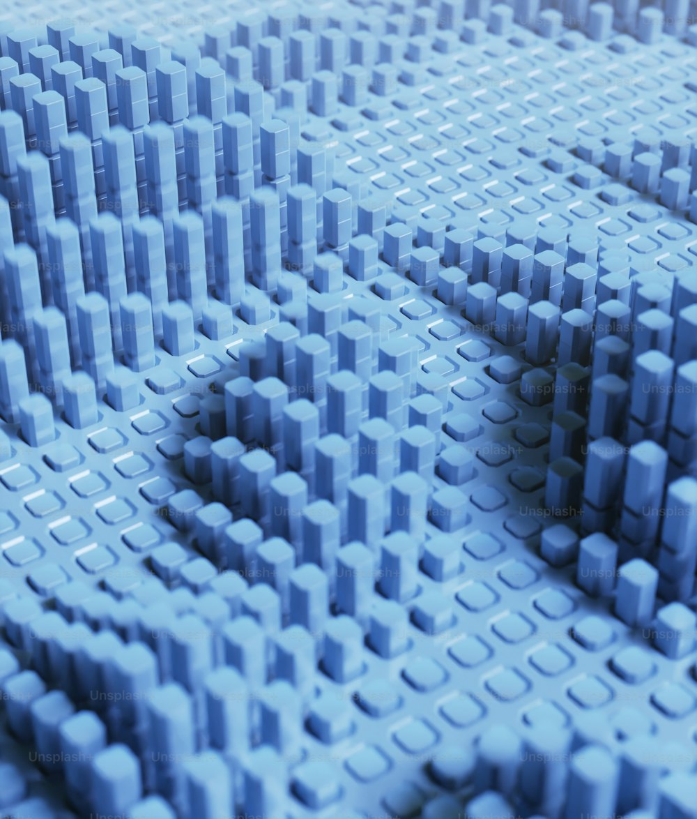 �레고 블록으로 만든 커다란 파란색 물체의 클로즈업