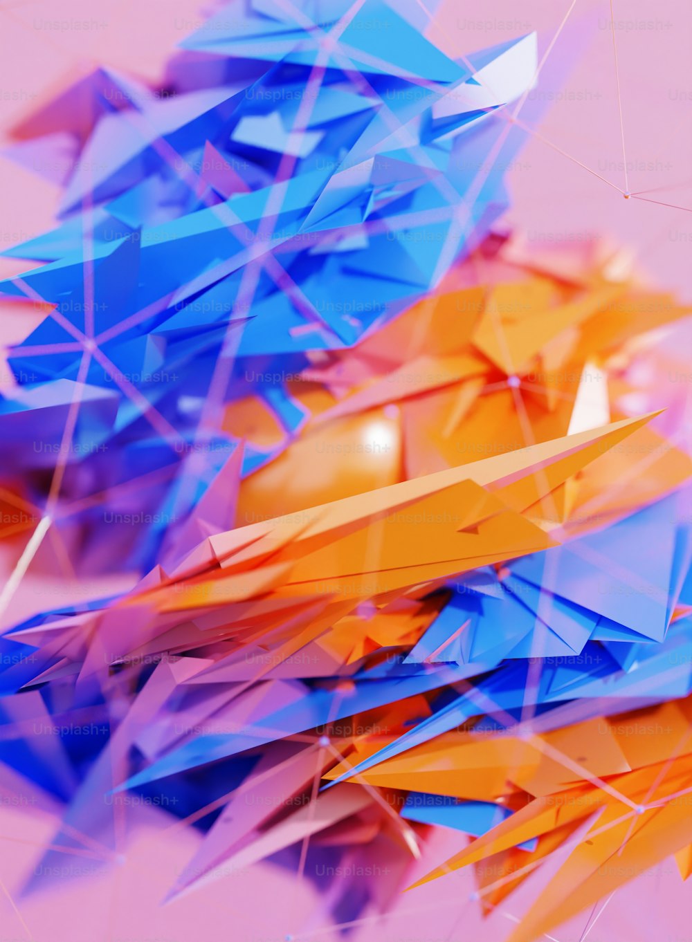a bunch of blue and orange objects on a pink background