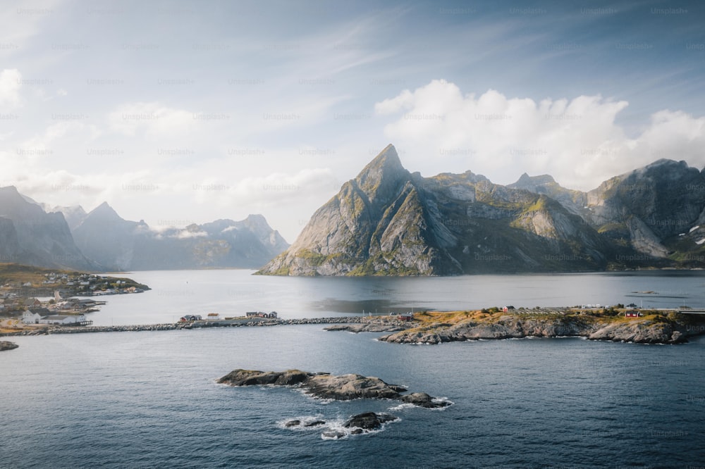 a large body of water surrounded by mountains