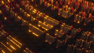 a computer generated image of a wall of red and yellow lights