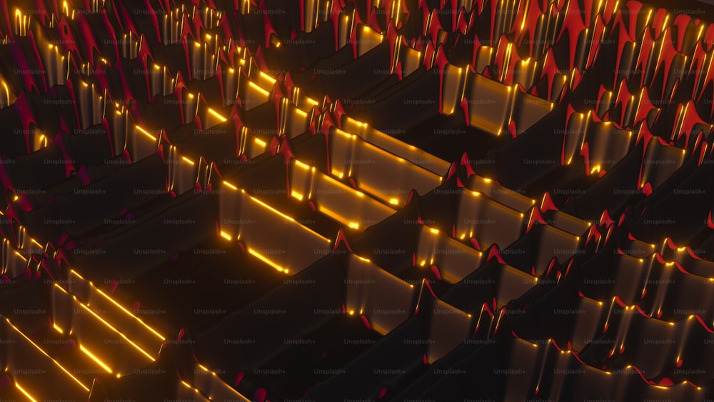 uma imagem gerada por computador de uma parede de luzes vermelhas e amarelas