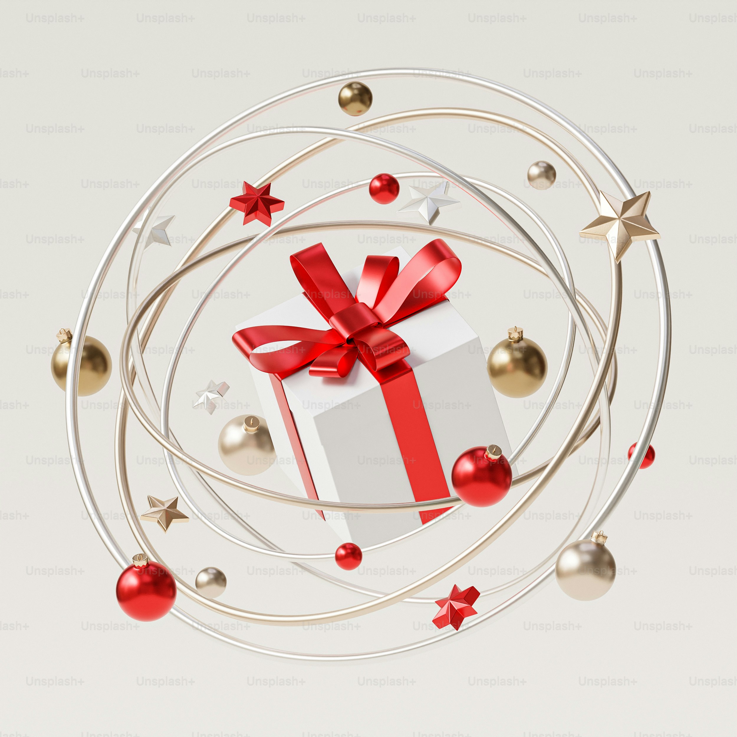 A white box with a red ribbon and a red bow photo – Bauble Image on ...