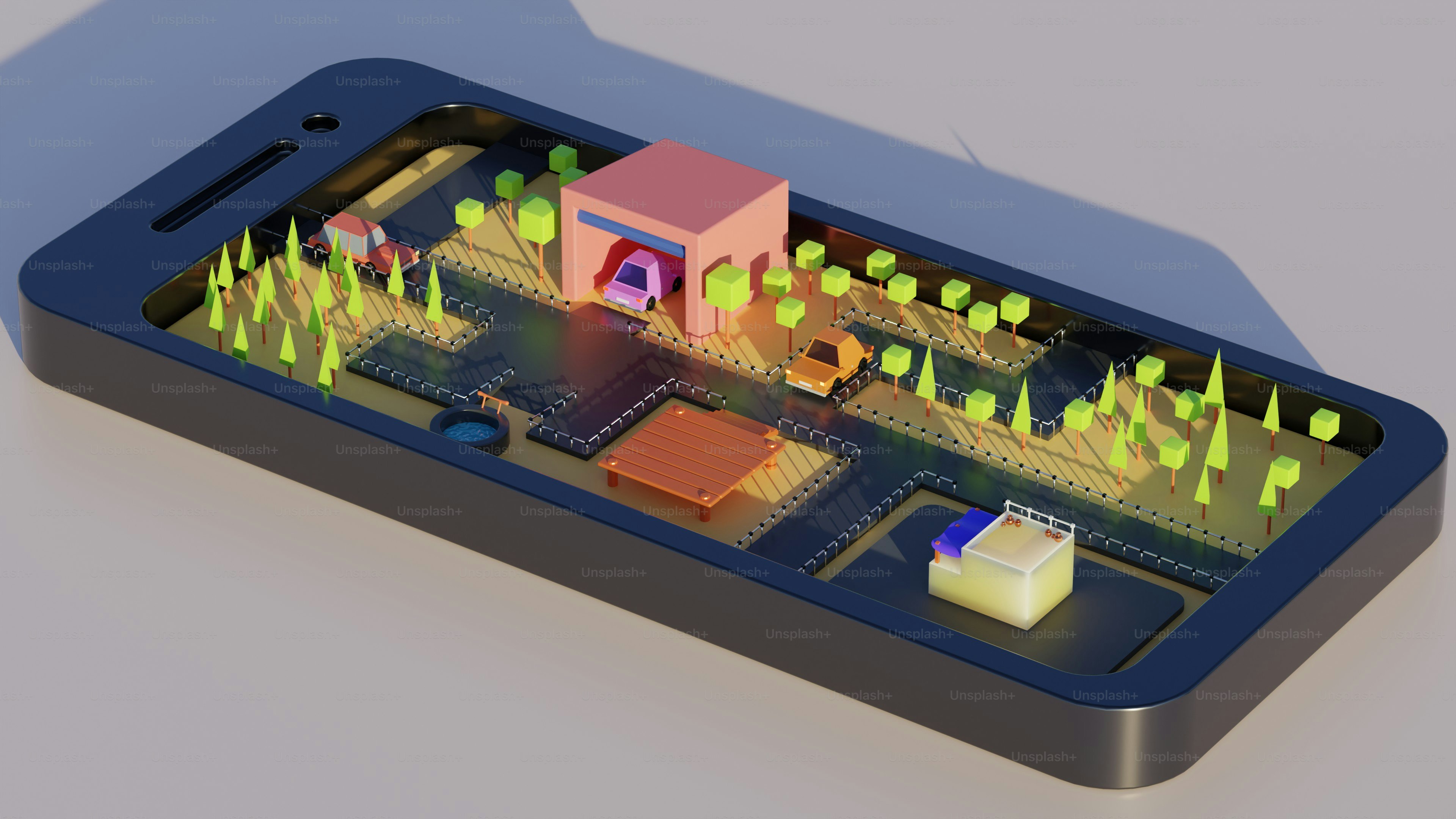 a cell phone with an image of a building on it