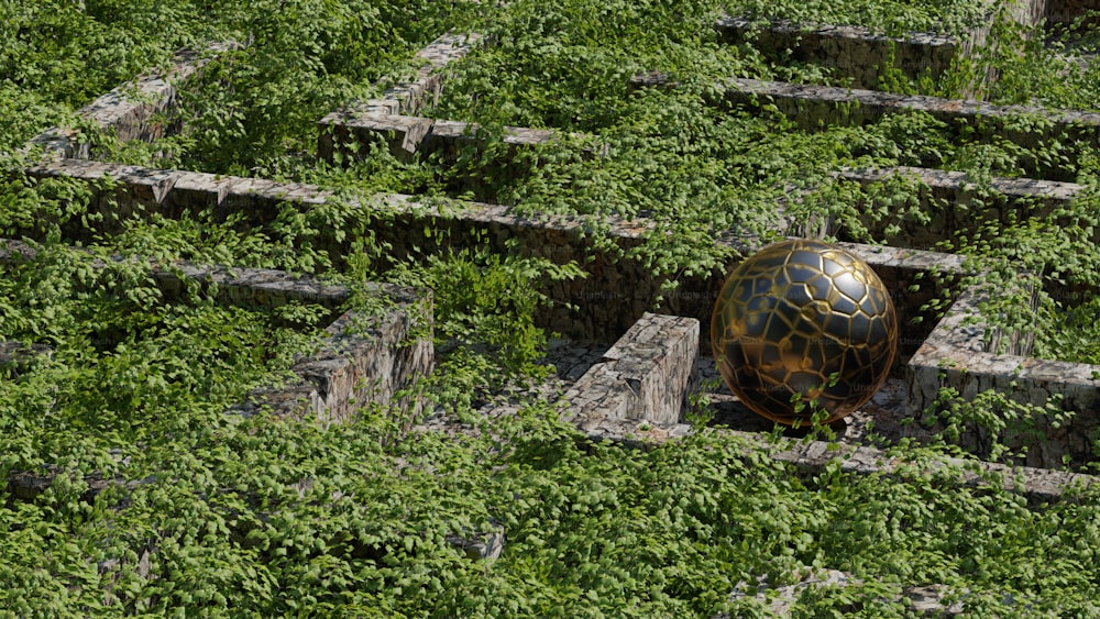 a ball sitting in the middle of a maze
