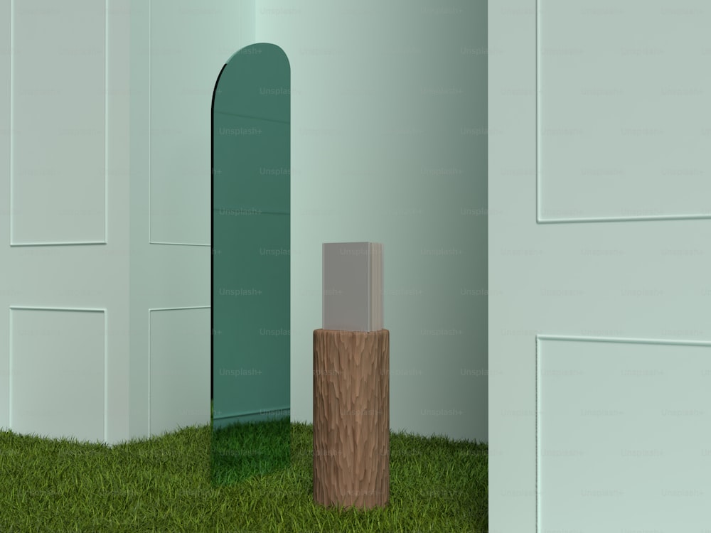 um objeto de madeira alto sentado no meio de uma sala