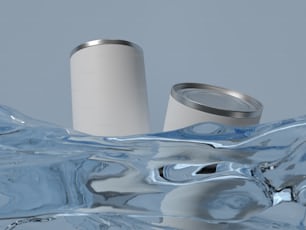 a can of toothpaste sitting on top of water