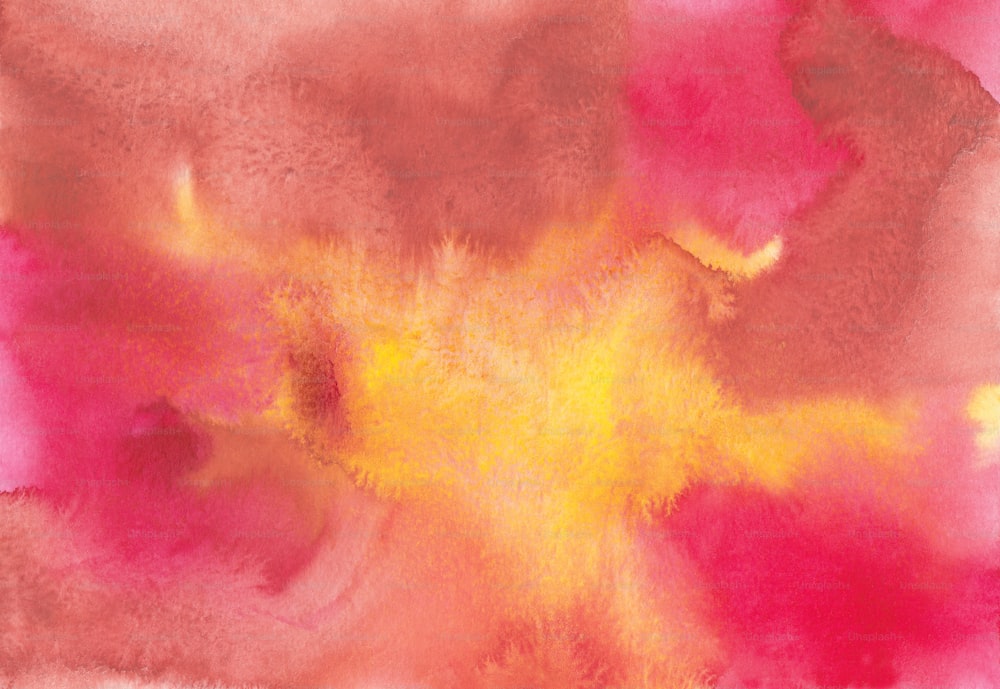 a painting of pink and yellow colors on a pink background