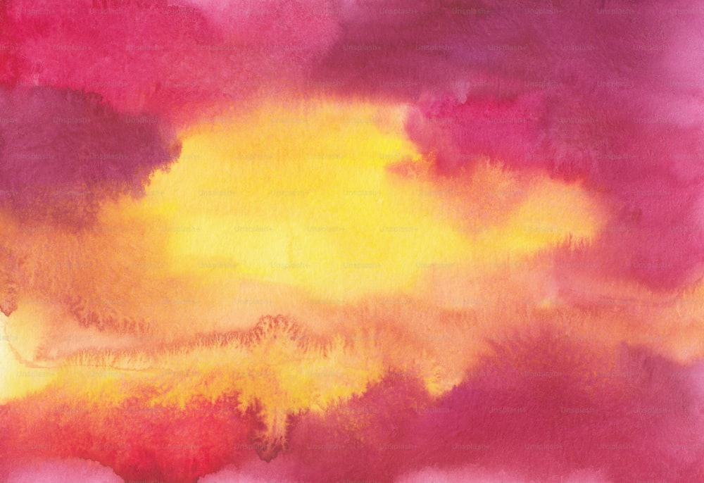 a painting of yellow and pink clouds in the sky