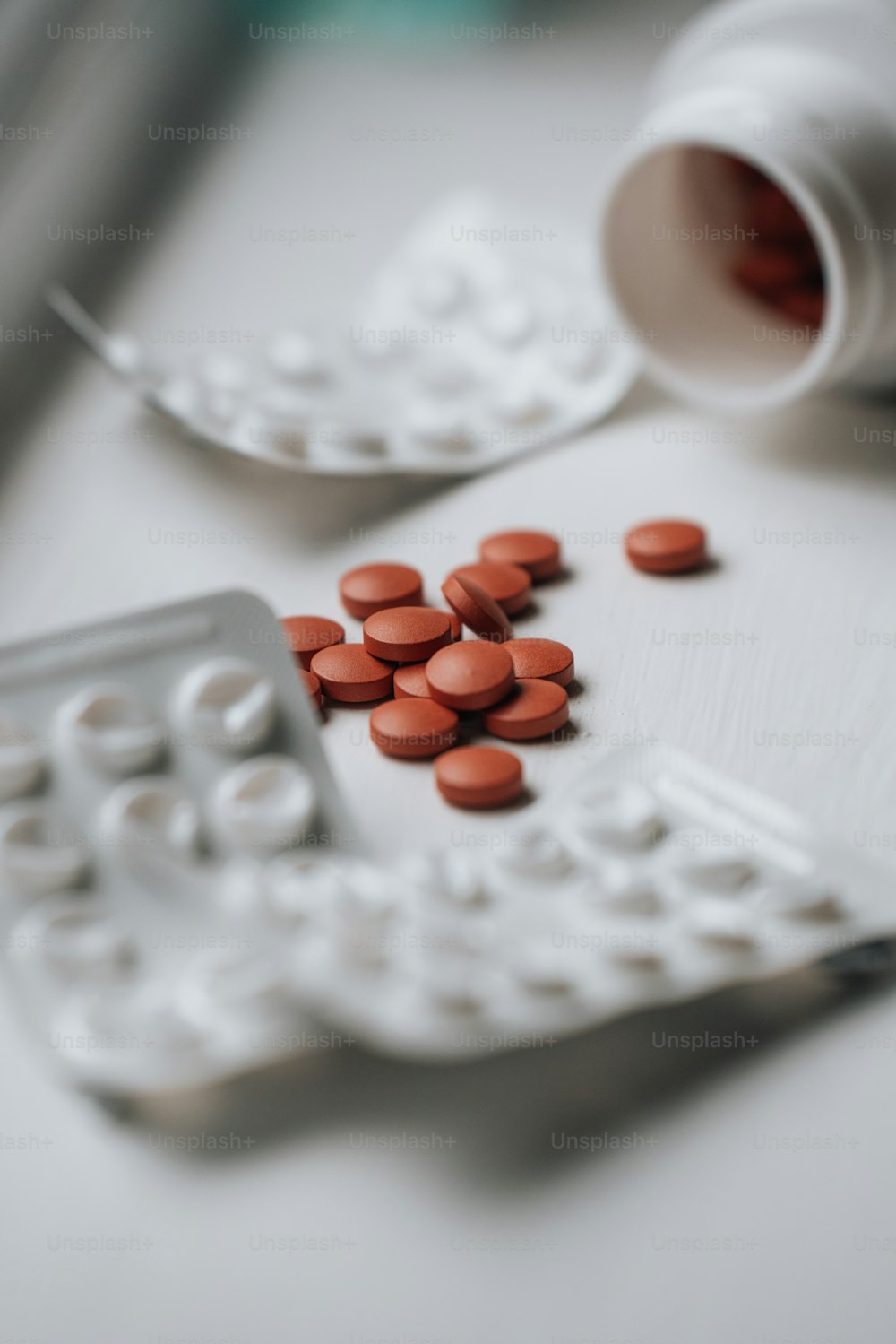 a close up of some pills on a table