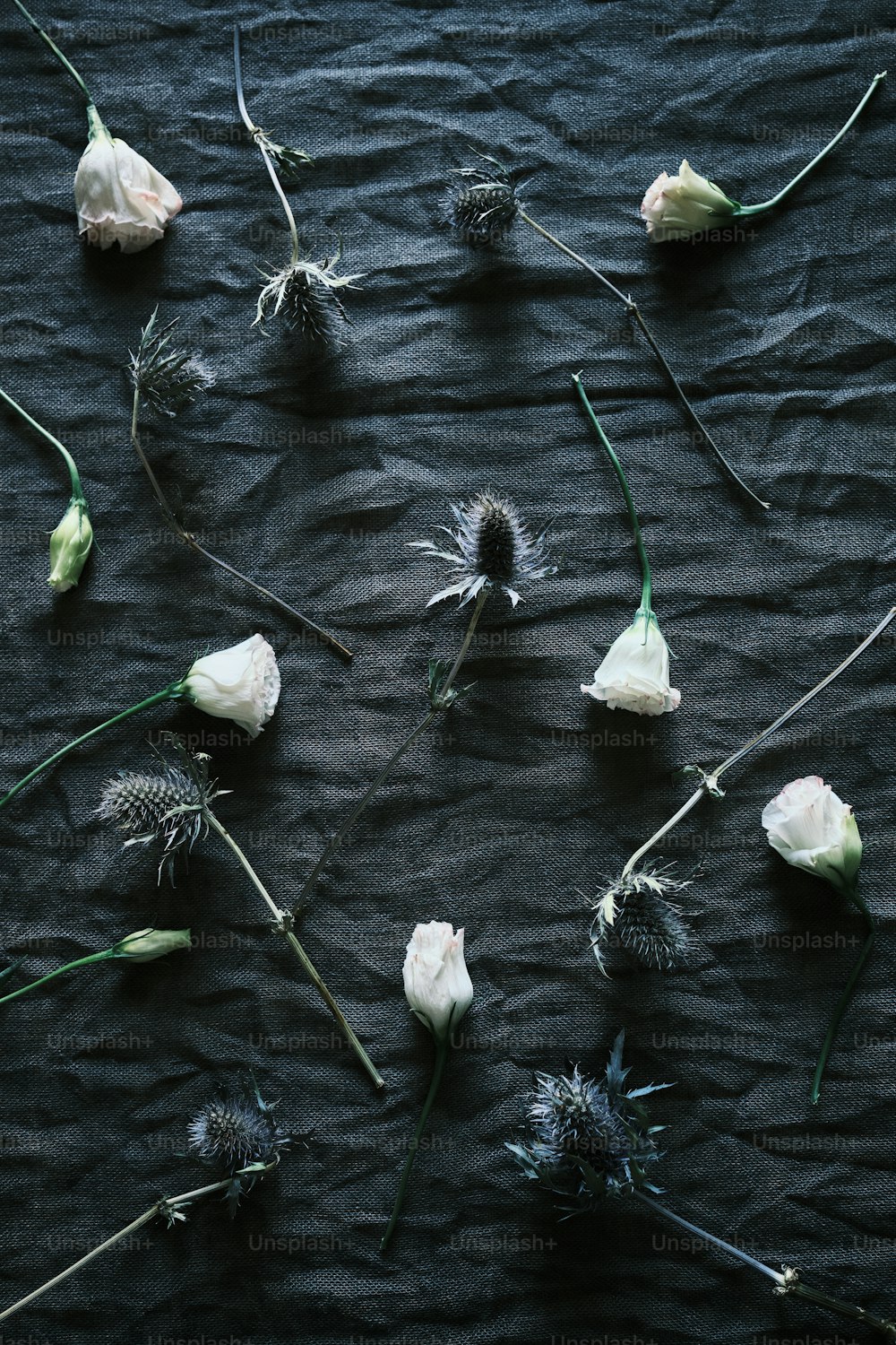 a bunch of flowers that are laying on a table