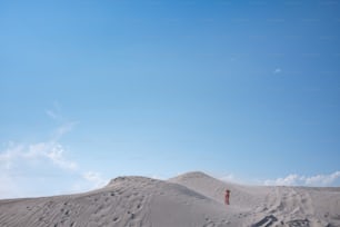 a person standing on top of a sandy hill