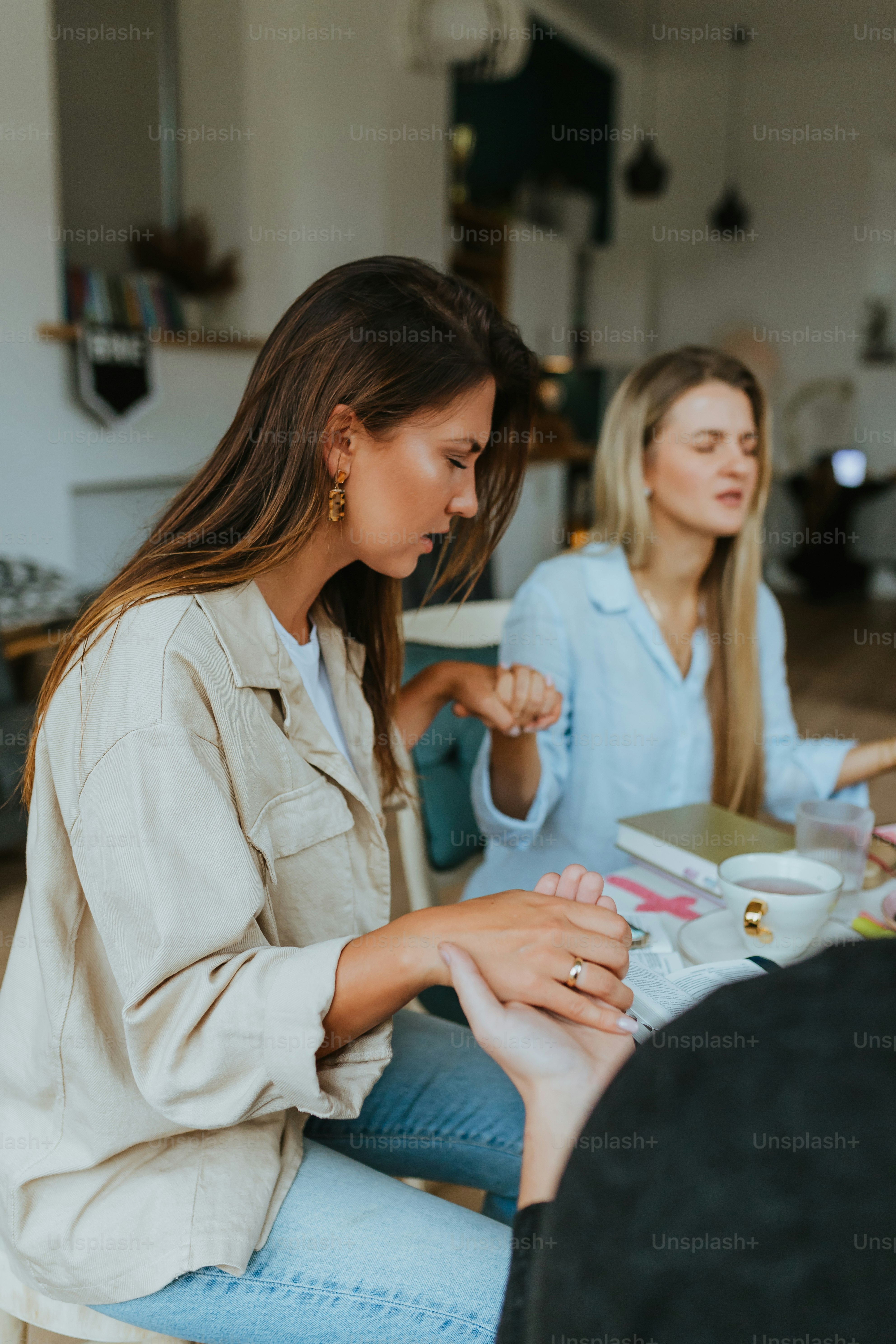 a woman sitting on a couch