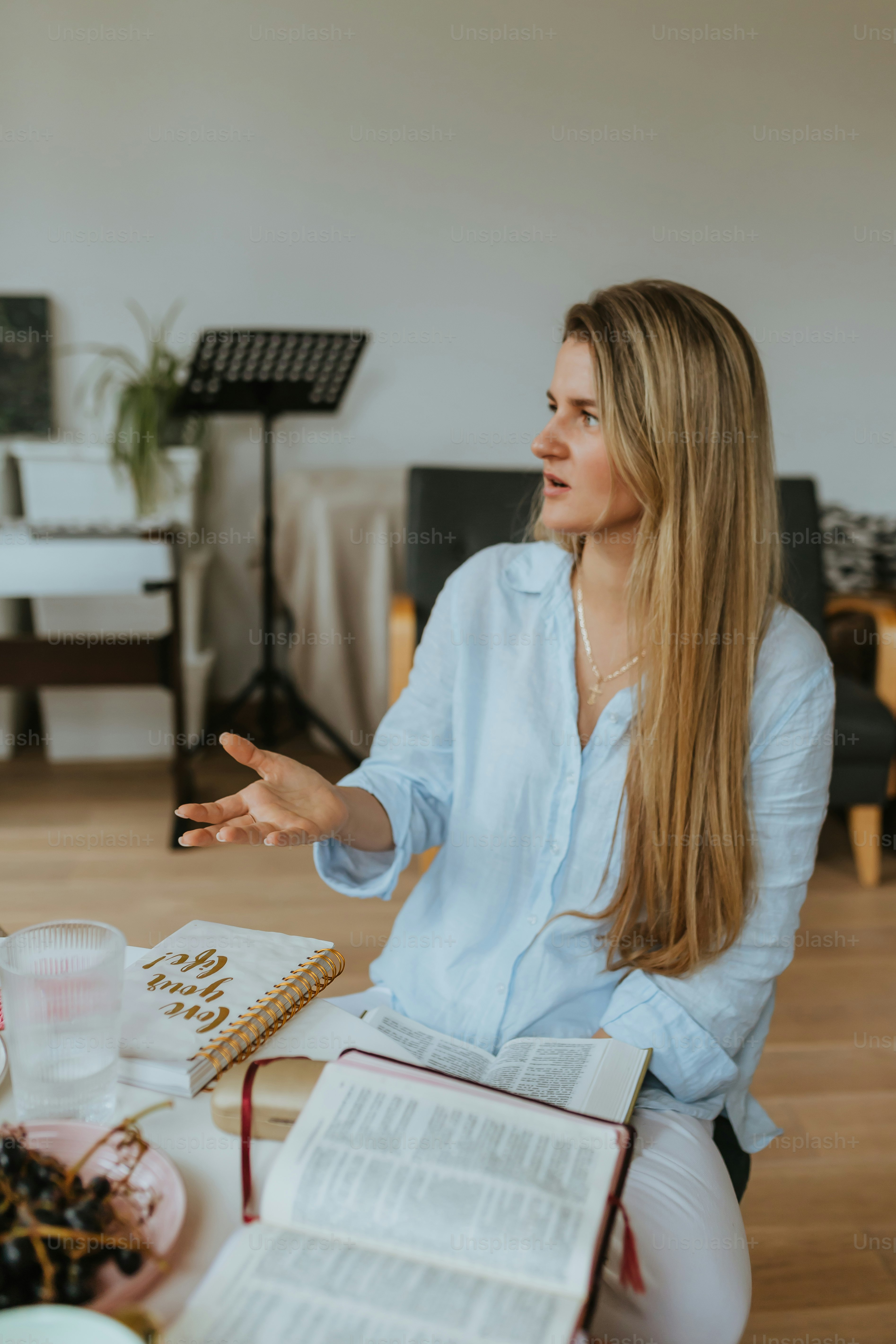 a woman sitting at a table