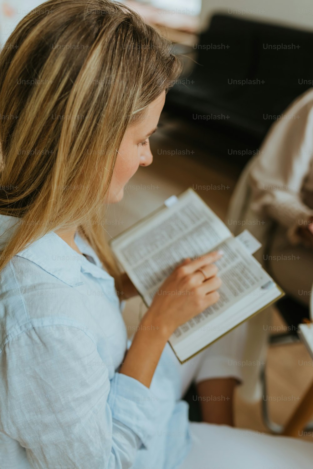 a woman reading a book