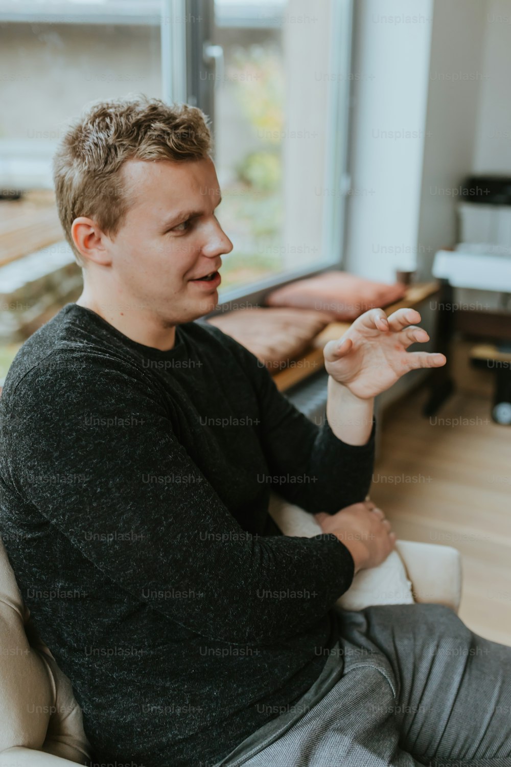 a person sitting on a couch