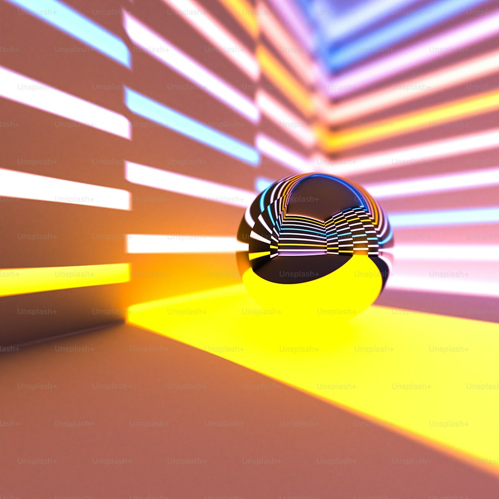 Uma imagem 3D de uma bola em uma sala