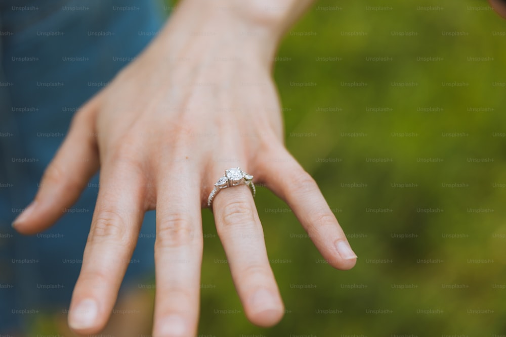 a close up of a person's hand with a ring on it